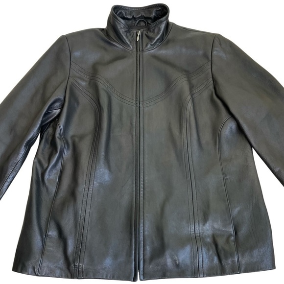 Preston & York Vintage Y2K Black Leather Zip-up Jacket Boxy Fit Mock Neck Sz XL - Picture 8 of 16